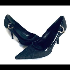 Gucci Black Monogram Nylon Pointed Heels Sz 7 1/2